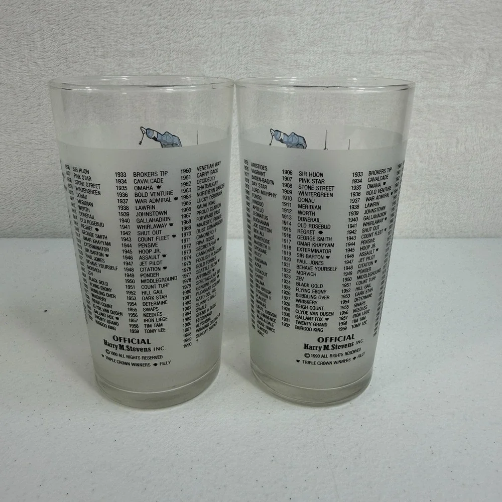 1990‎ Official Kentucky Derby Souvenir Collector Glasses Set of 2 Horse Racing